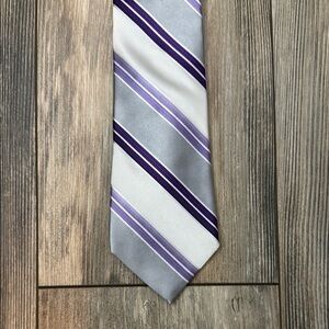 Express Purple, Gray and White Striped Silk Tie